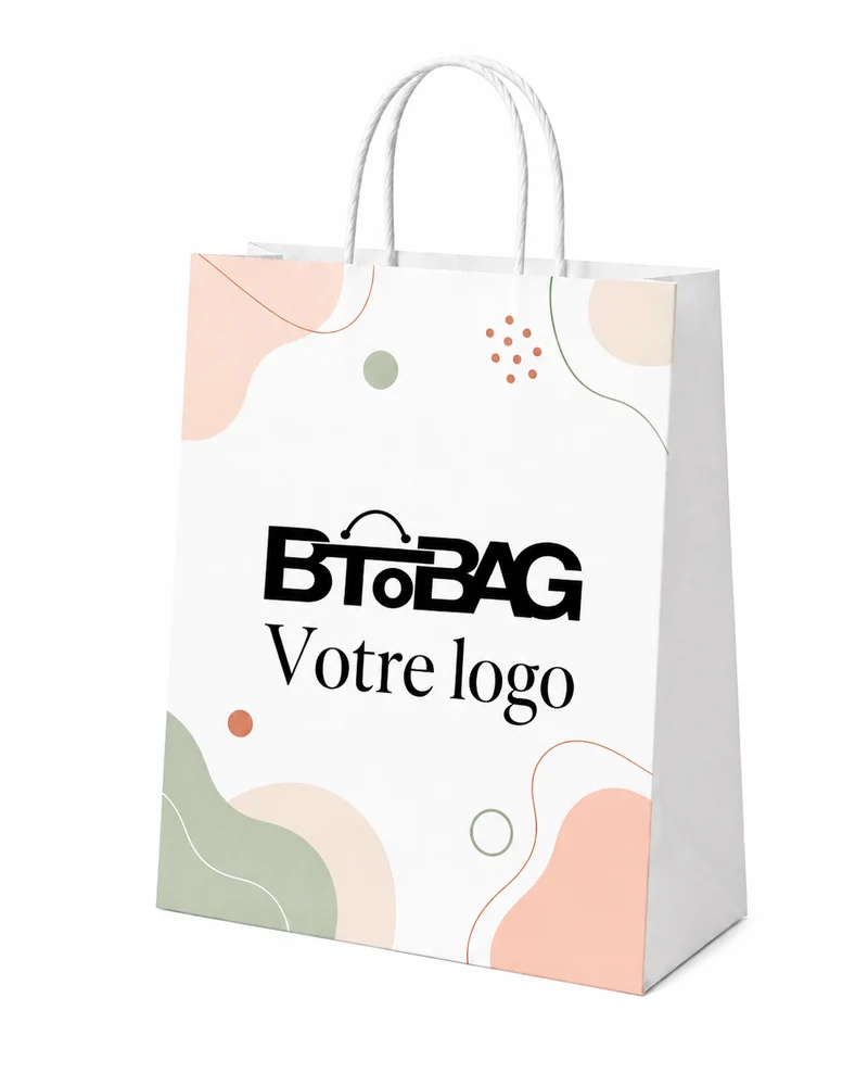 Sac kraft blanc coloré poignées torsadées