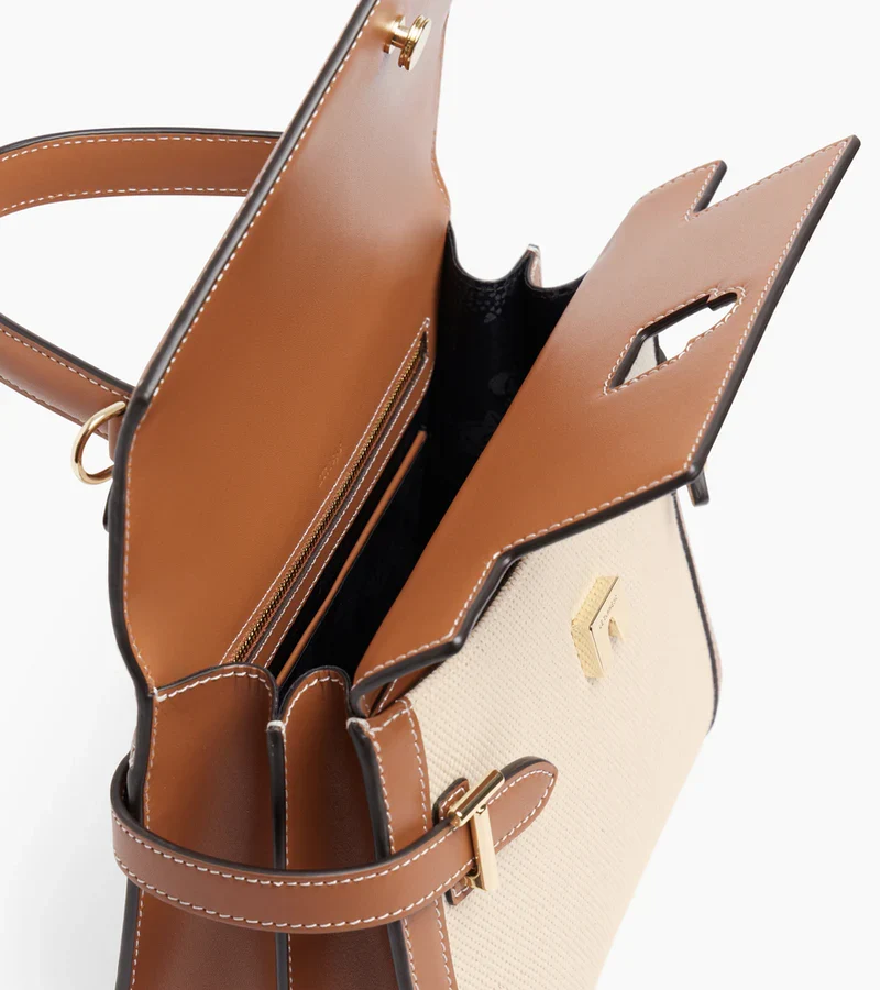 Sac Emilie double rabat Le Tanneur Toile Coton et Cuir