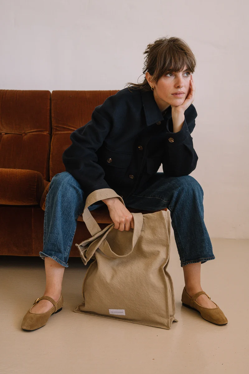 Sac zippé en toile de coton bio beige sable