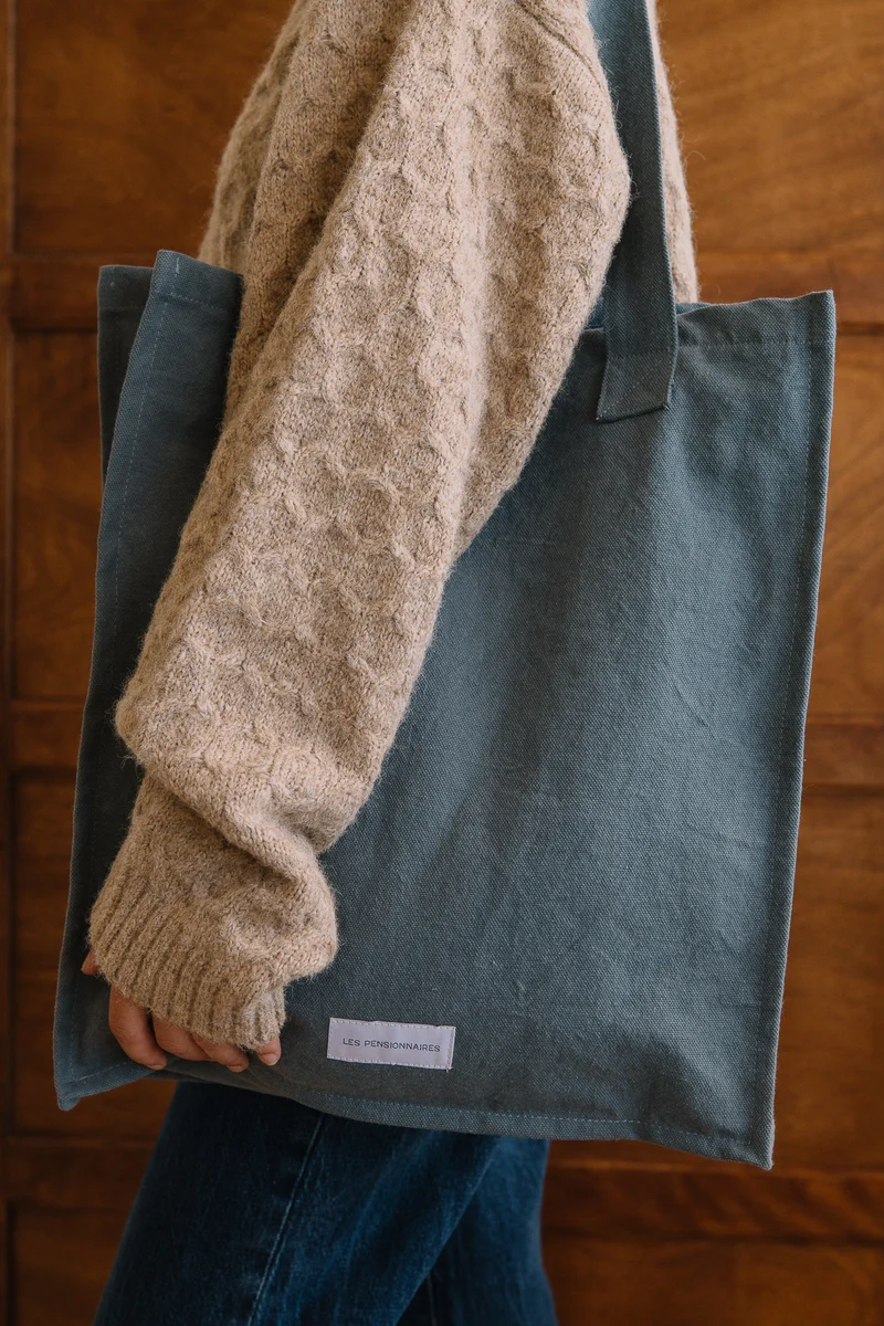Sac zippé en toile de coton bio bleu horizon