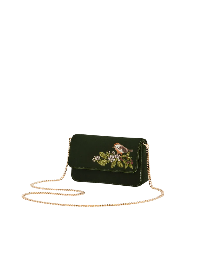 Sophia Wren Embroidered Occasion Bag in Green Velvet