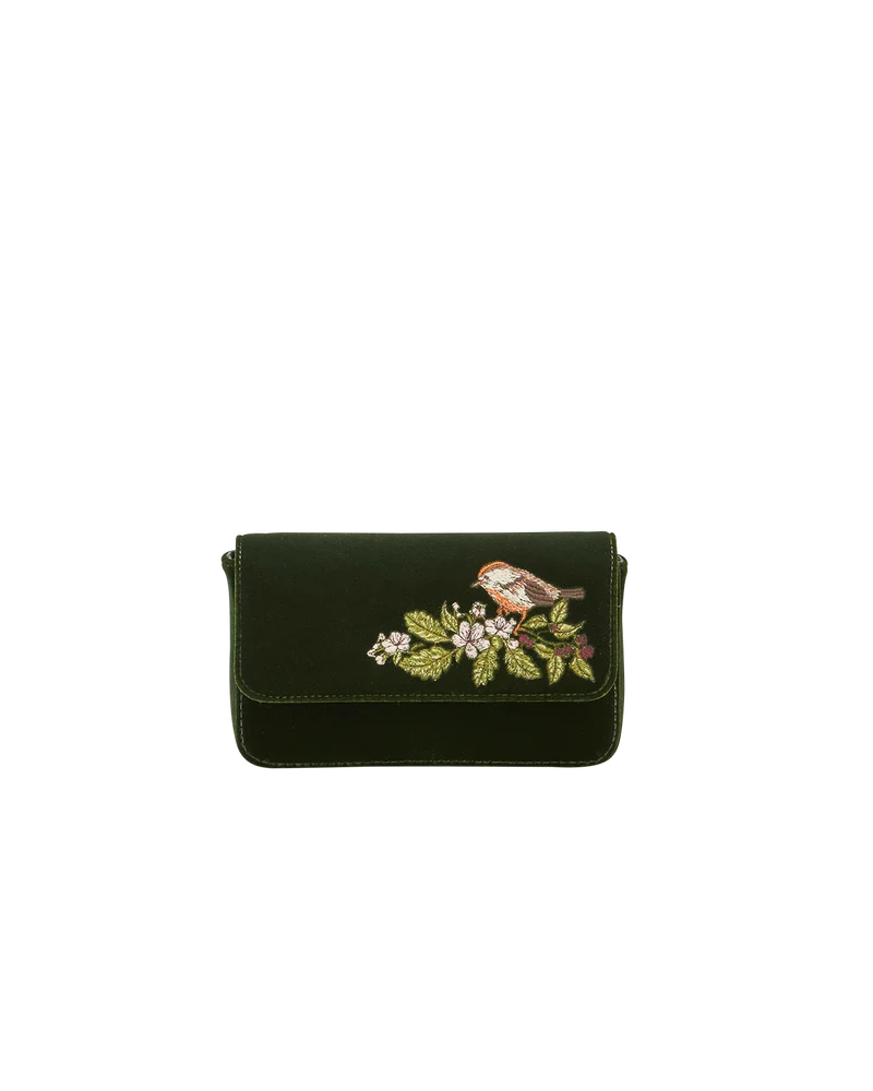 Sophia Wren Embroidered Occasion Bag in Green Velvet