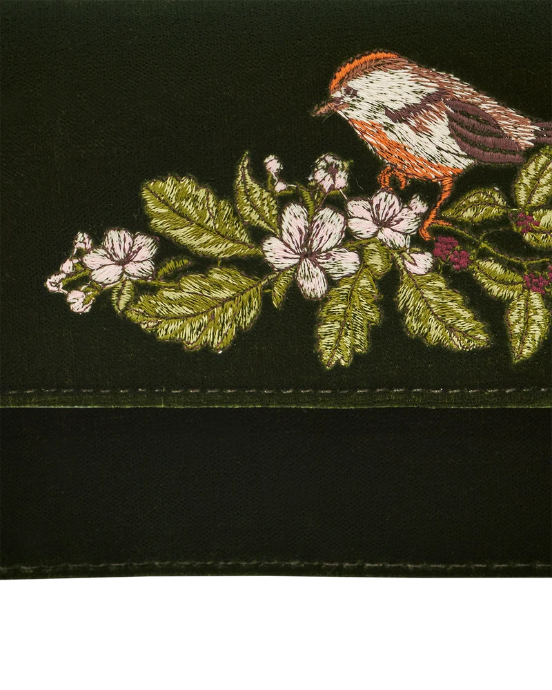 Sophia Wren Embroidered Occasion Bag in Green Velvet