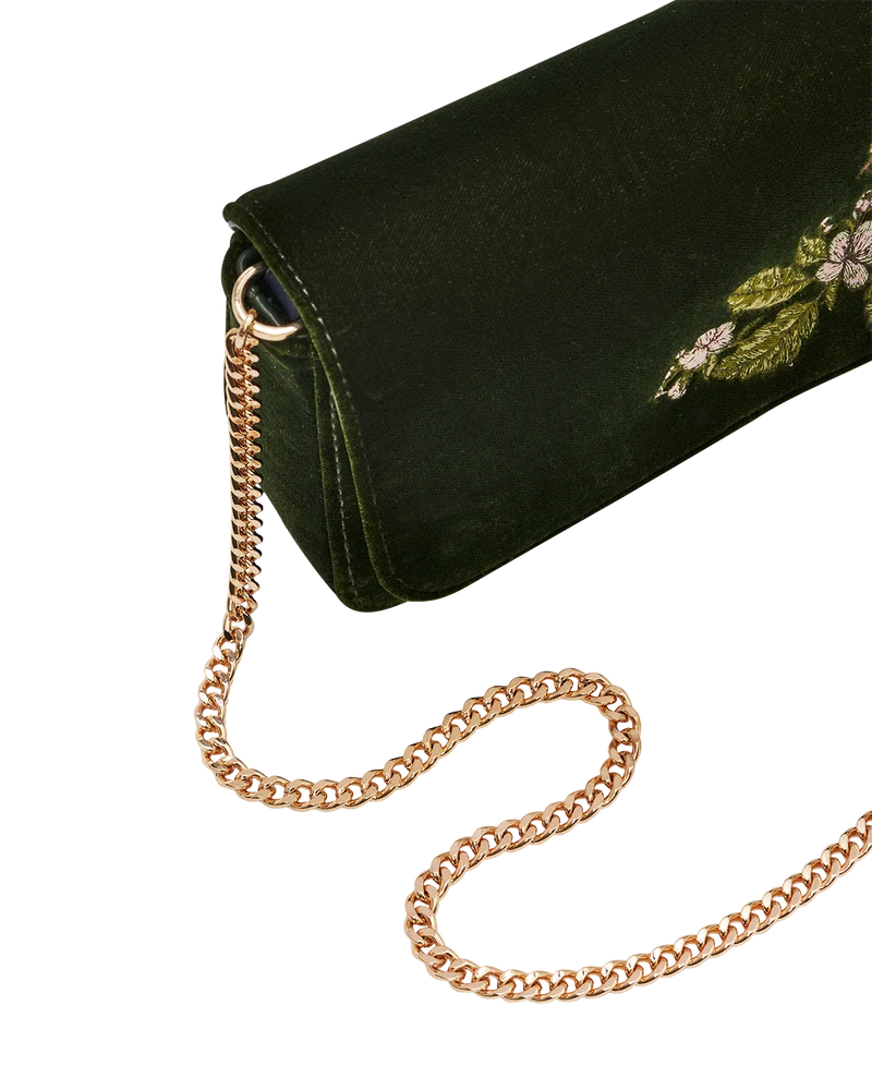 Sophia Wren Embroidered Occasion Bag in Green Velvet