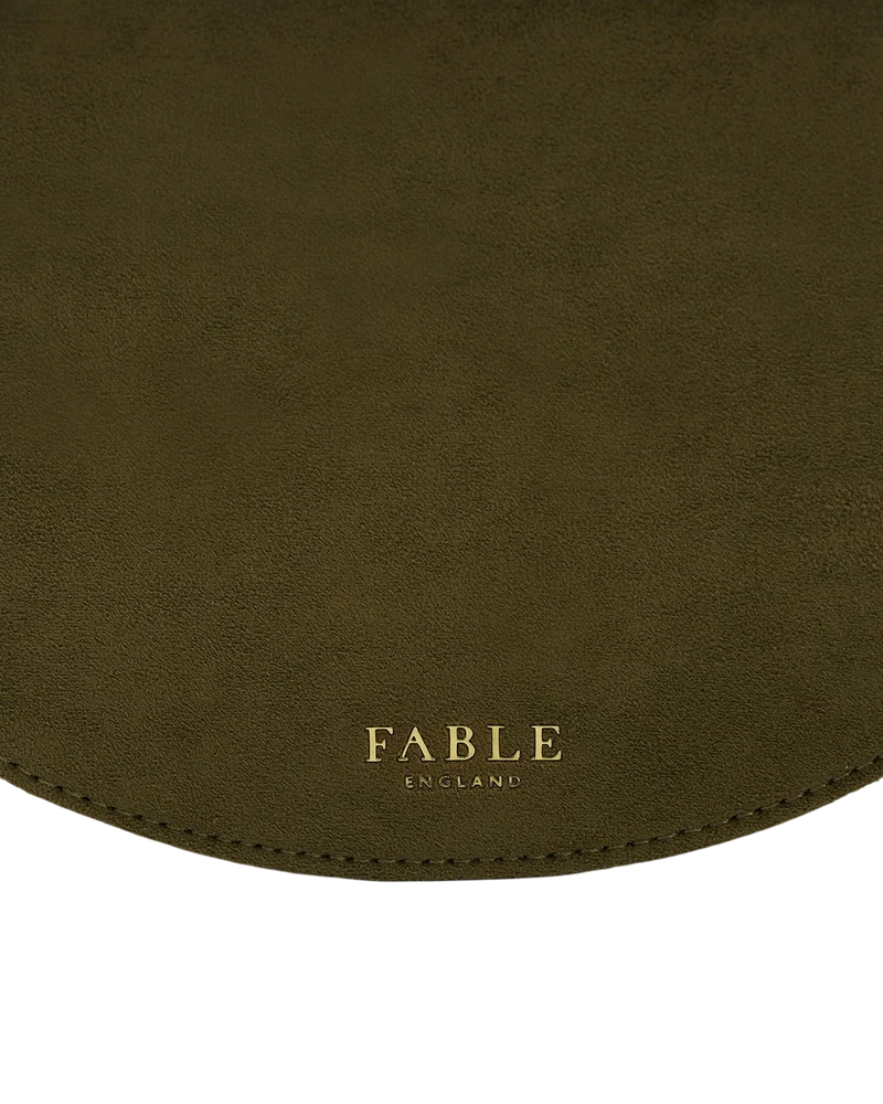 Charlotte Meadow Scene Embroidered Faux Suede Saddle Bag in Khaki