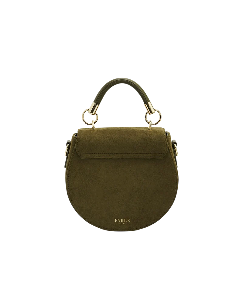 Charlotte Meadow Scene Embroidered Faux Suede Saddle Bag in Khaki