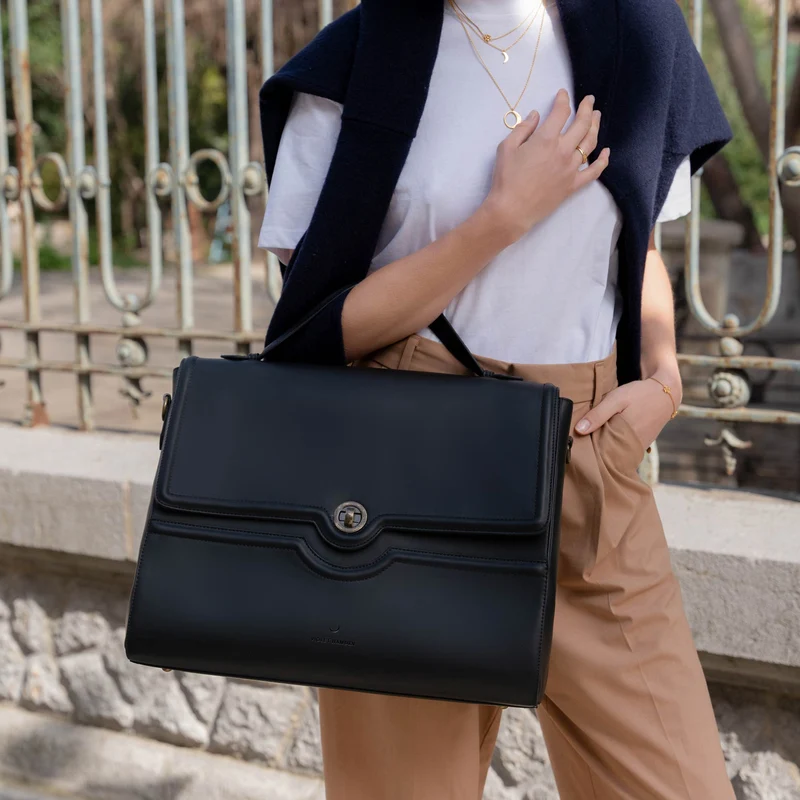 Violet Hamden Essential Bag Sac à Main Noir avec Compartiment pour Ordinateur Portable 16,4 pouces VH21005