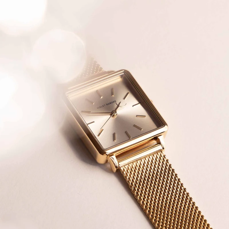 Violet Hamden Dawn Base Montre Carrée Femme Dorée et Argentée VH09024