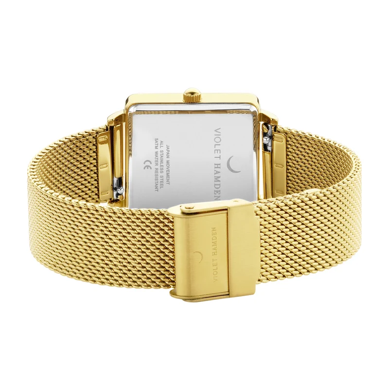 Violet Hamden Dawn Base Montre Carrée Femme Dorée et Argentée VH09024