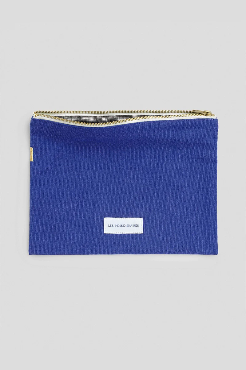 Grande pochette en toile de coton bio bleu outremer
