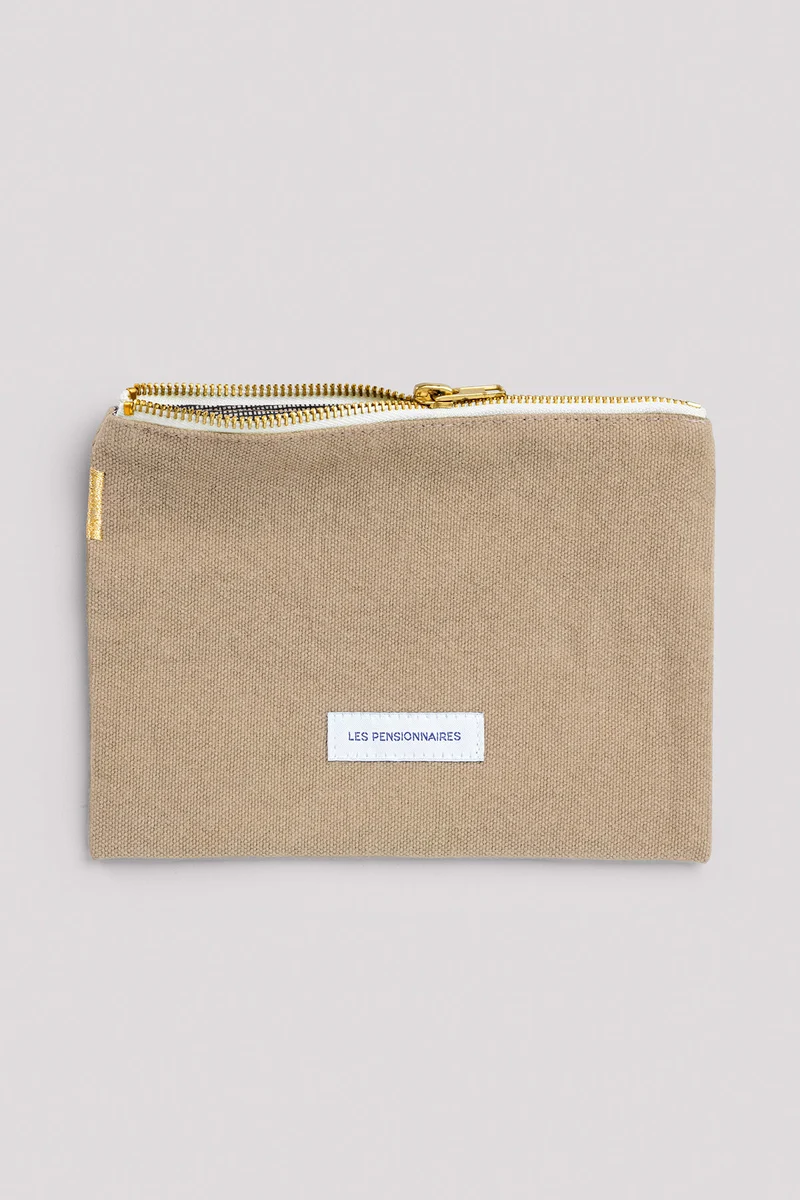 Petite pochette en toile de coton bio beige sable