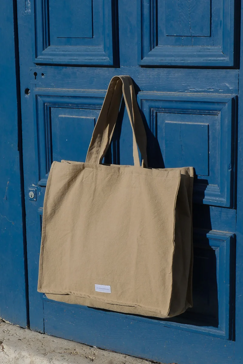 Grand cabas beige sable en épaisse toile de coton bio