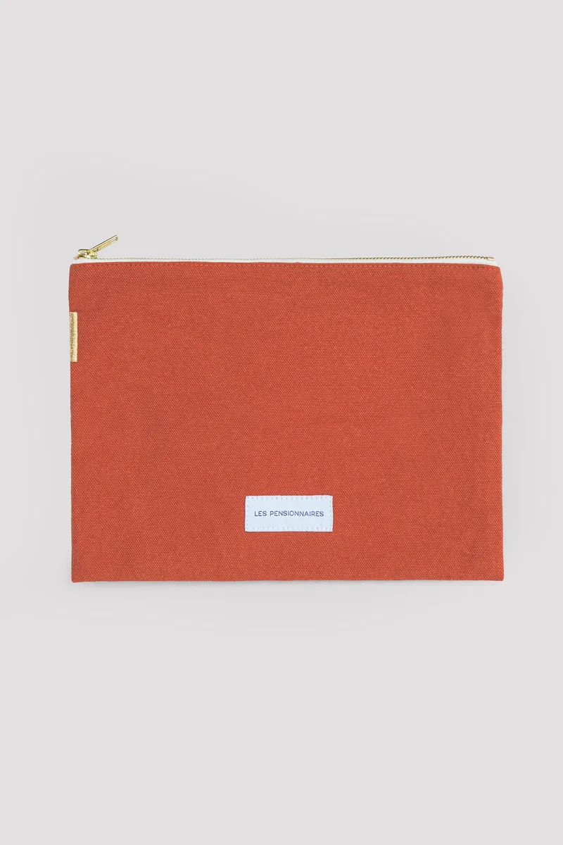 Grande pochette en toile de coton bio orange flamboyant