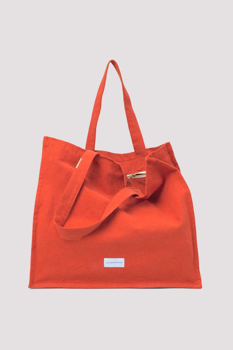 Grand cabas en épaisse toile de coton bio orange flamboyant