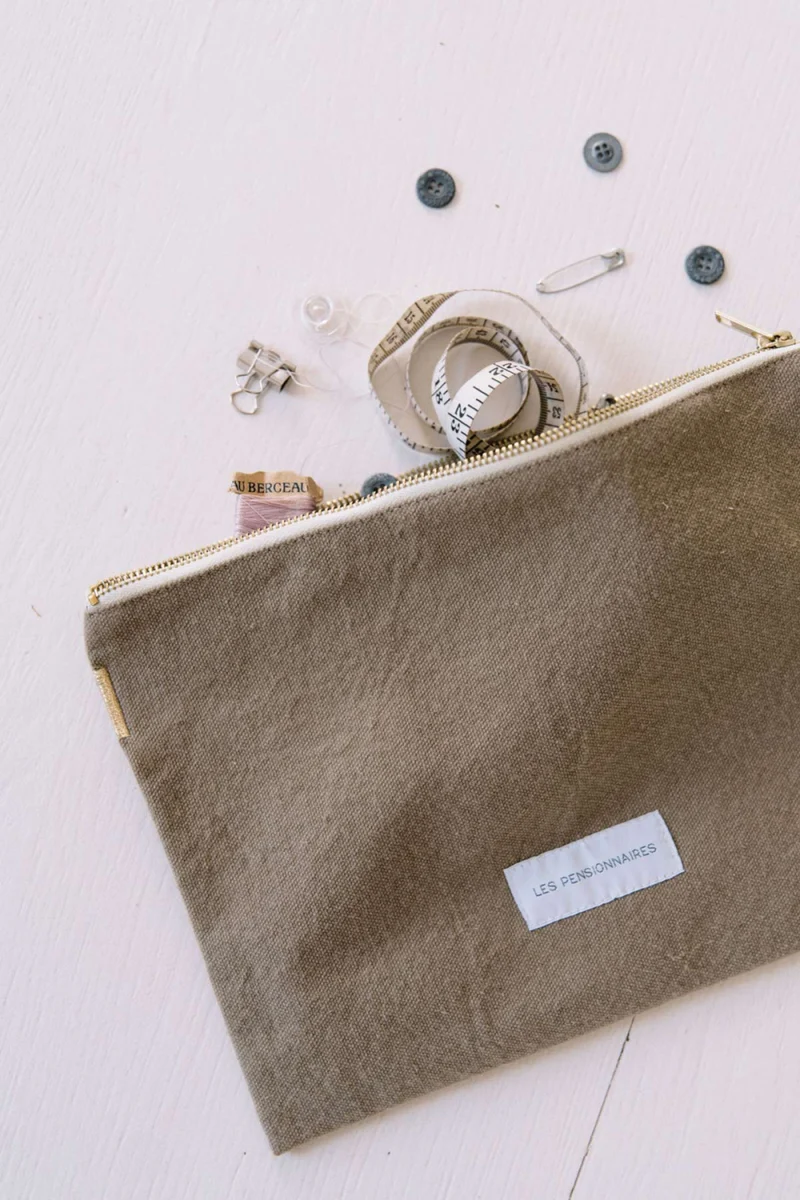 Grande pochette en toile de coton bio vert tilleul
