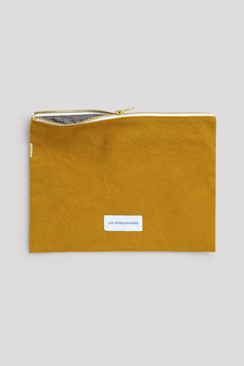 Grande pochette en toile de coton bio jaune safran