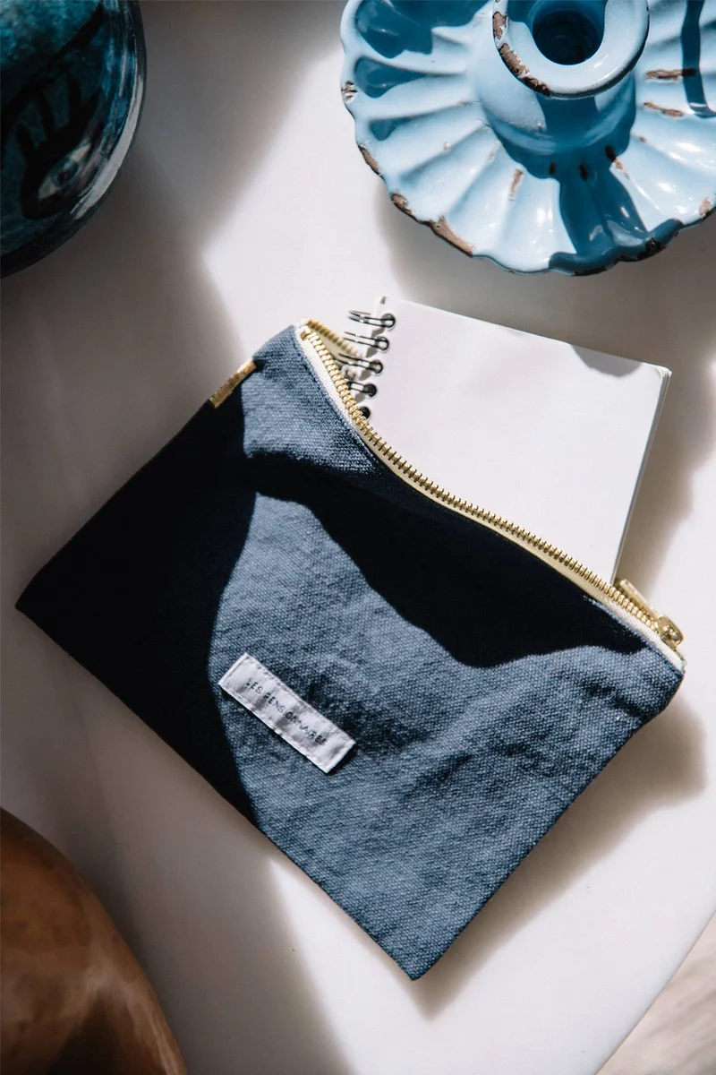 Petite pochette en toile de coton bio bleu orage
