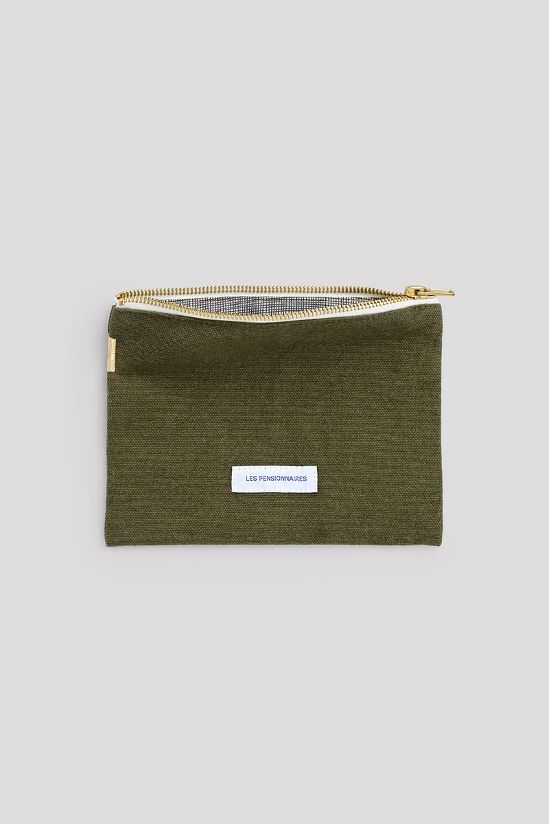 Petite pochette en toile de coton bio vert câpre