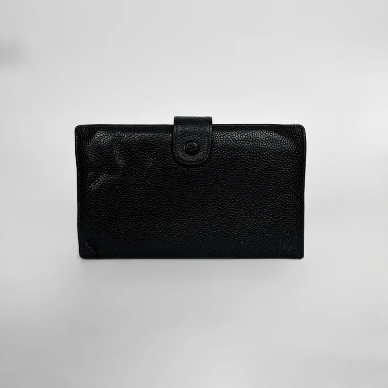 Chanel Portefeuille long CC French en cuir caviar noir