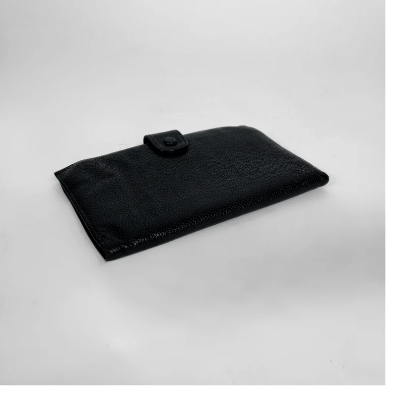 Chanel Portefeuille long CC French en cuir caviar noir
