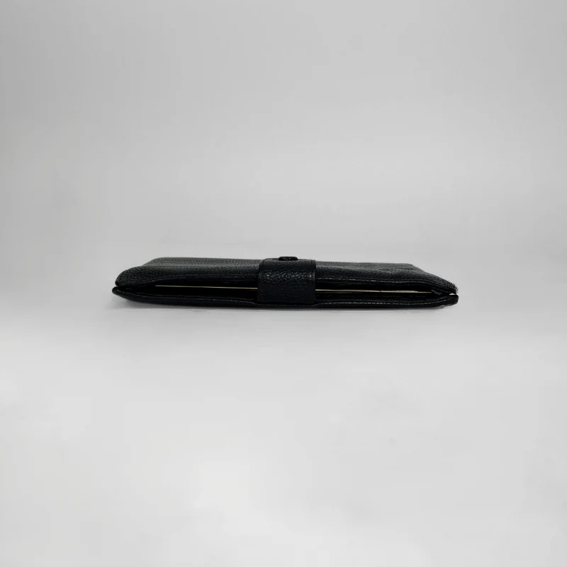 Chanel Portefeuille long CC French en cuir caviar noir