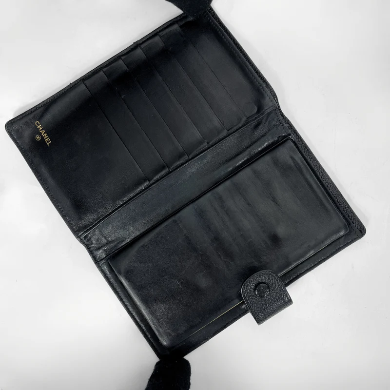 Chanel Portefeuille long CC French en cuir caviar noir