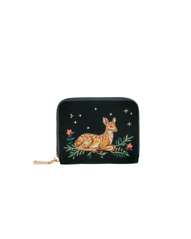 Green Fawn Embroidered Purse Small
