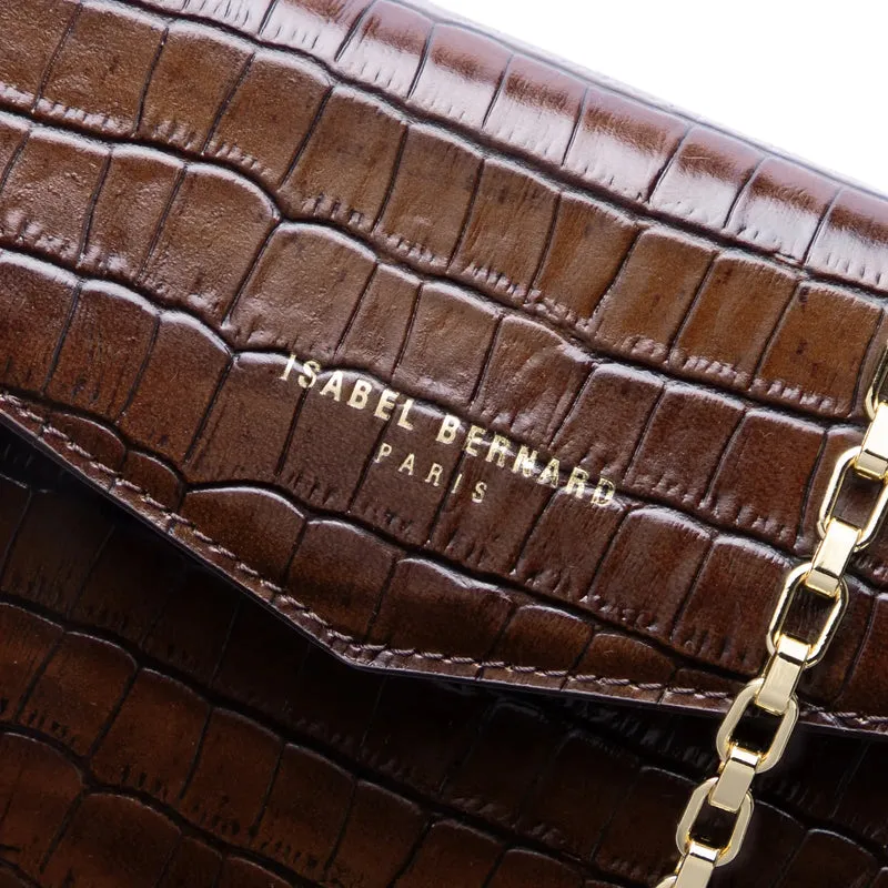 Isabel Bernard Honoré Lina Pochette Croco Marron Avec Chaîne D’Épaule Amovible IB21135-230