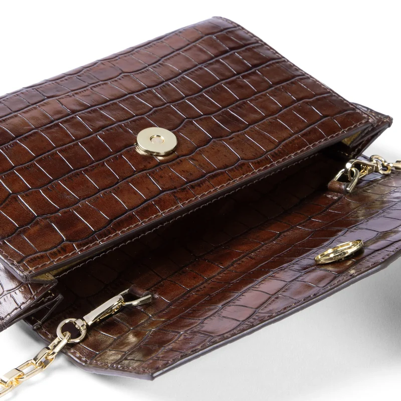 Isabel Bernard Honoré Lina Pochette Croco Marron Avec Chaîne D’Épaule Amovible IB21135-230