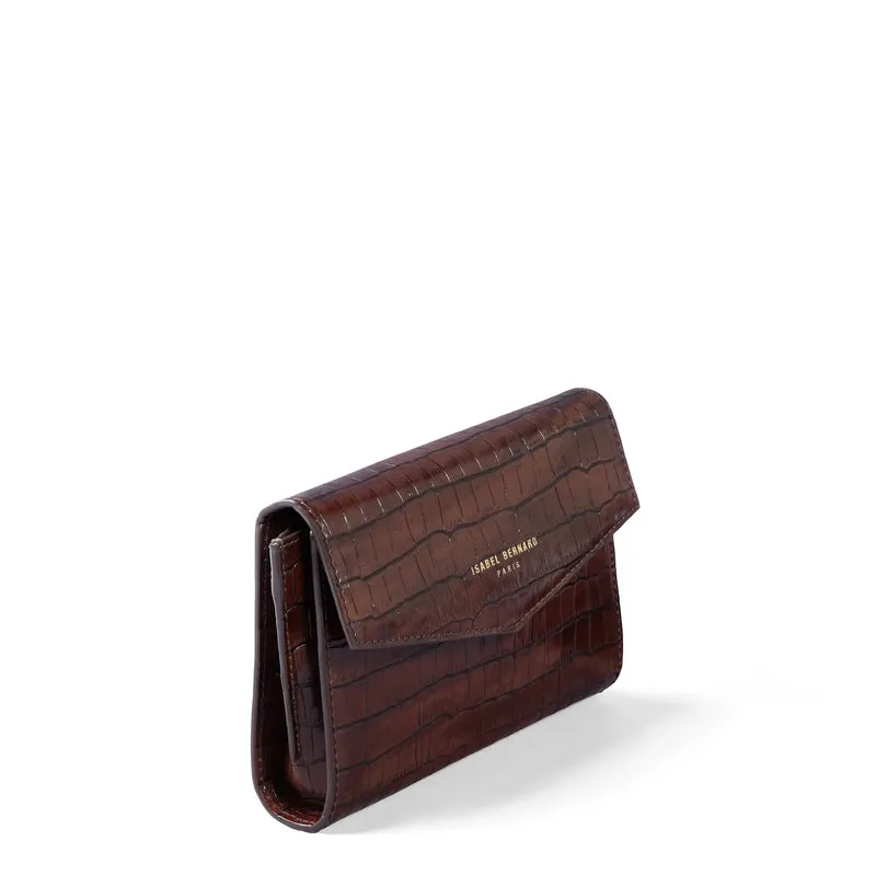 Isabel Bernard Honoré Lina Pochette Croco Marron Avec Chaîne D’Épaule Amovible IB21135-230