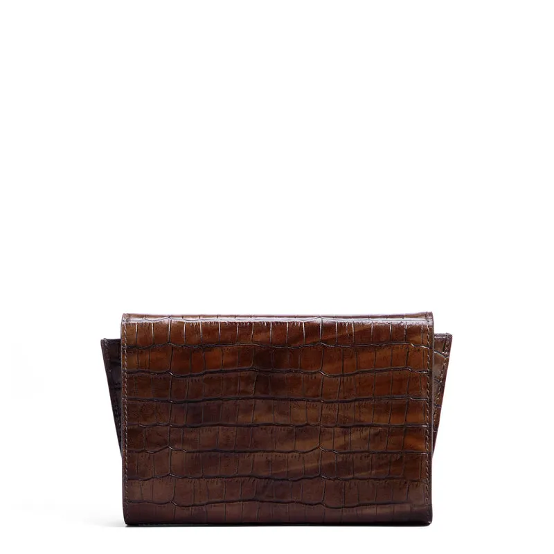 Isabel Bernard Honoré Lina Pochette Croco Marron Avec Chaîne D’Épaule Amovible IB21135-230