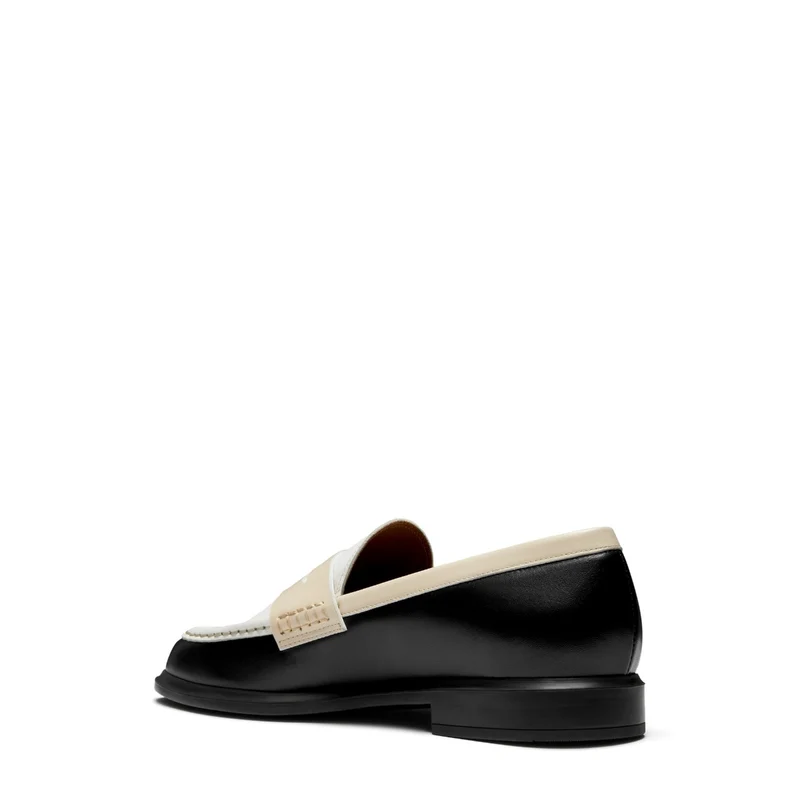 Isabel Bernard Mocassins Blandine en cuir de veau noir et blanc avec détails blancs IB51015-10170-36