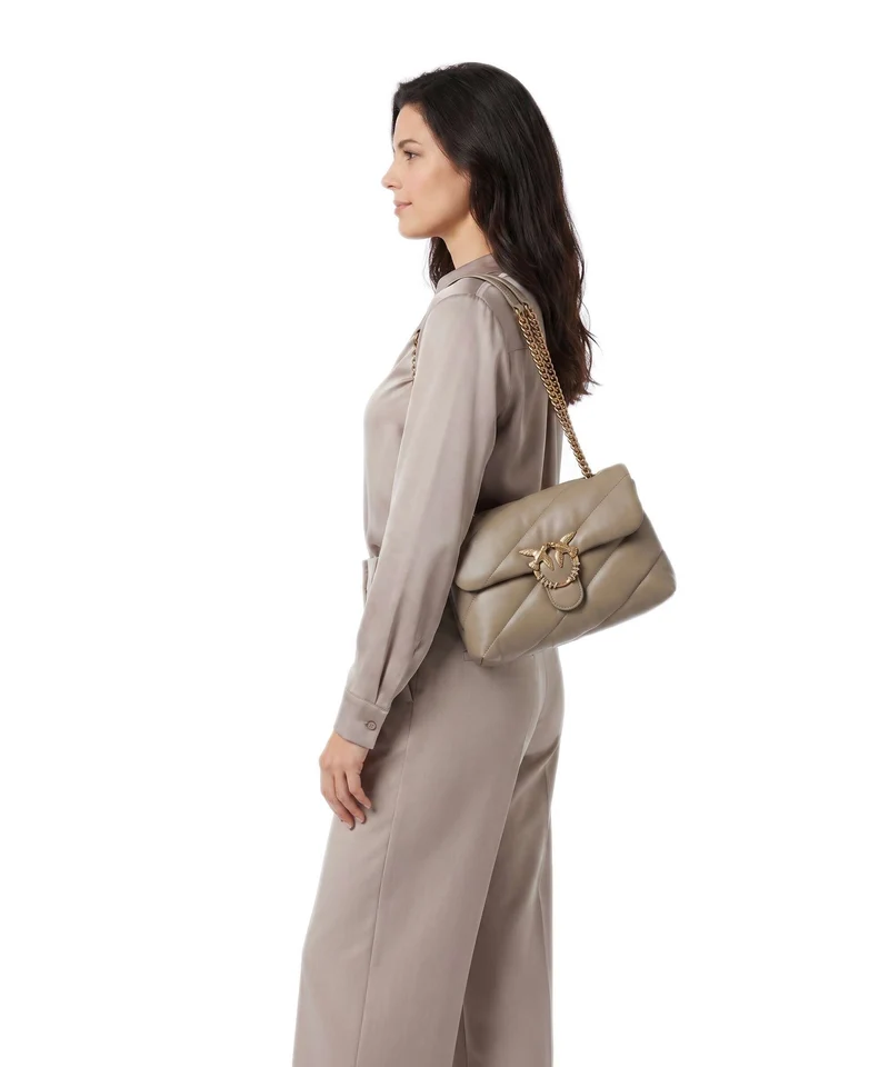Pinko Love Puff Classic New Buckle Sac porté épaule grigio talpa/antique gold