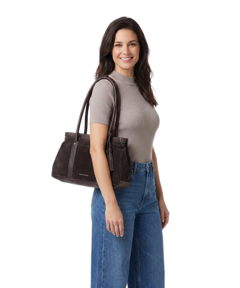 Spikes & Sparrow Suede Mix Milania Sac porté épaule dark brown