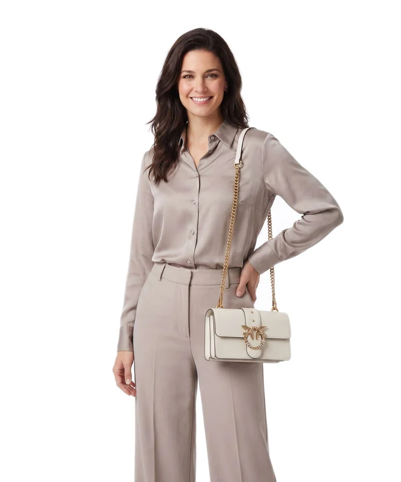 Pinko Love One Mini New Buckle Sac bandoulière bianco seta/antique gold