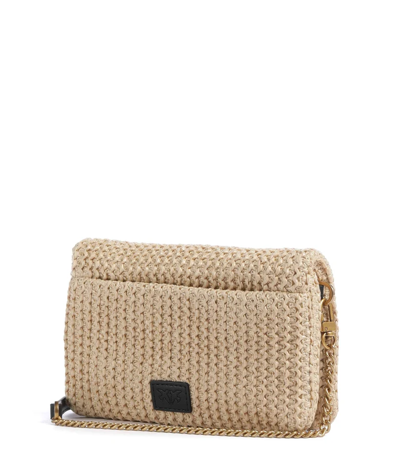 Pinko Love Click Soft Horizontal Mini Sac bandoulière rafia/nero/antique gold