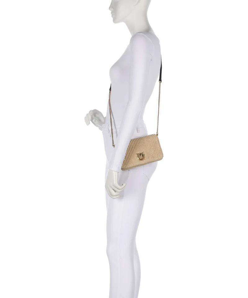Pinko Love Click Soft Horizontal Mini Sac bandoulière rafia/nero/antique gold