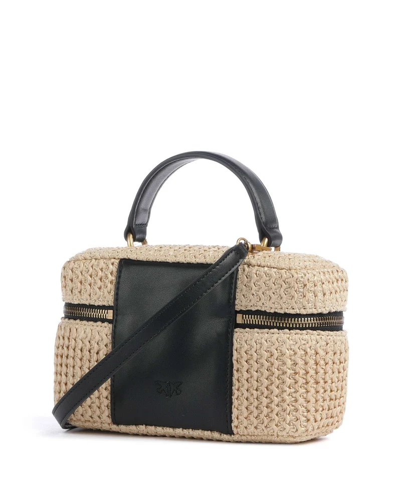 Pinko Vanity Soft Mini Sac bandoulière rafia/nero/antique gold