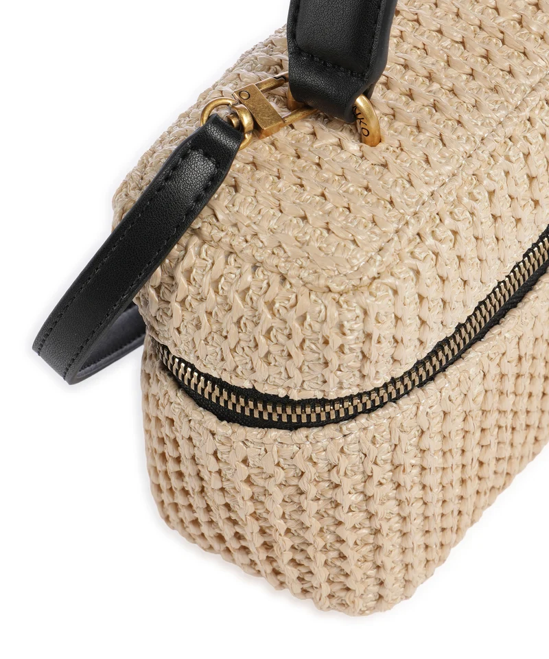 Pinko Vanity Soft Mini Sac bandoulière rafia/nero/antique gold