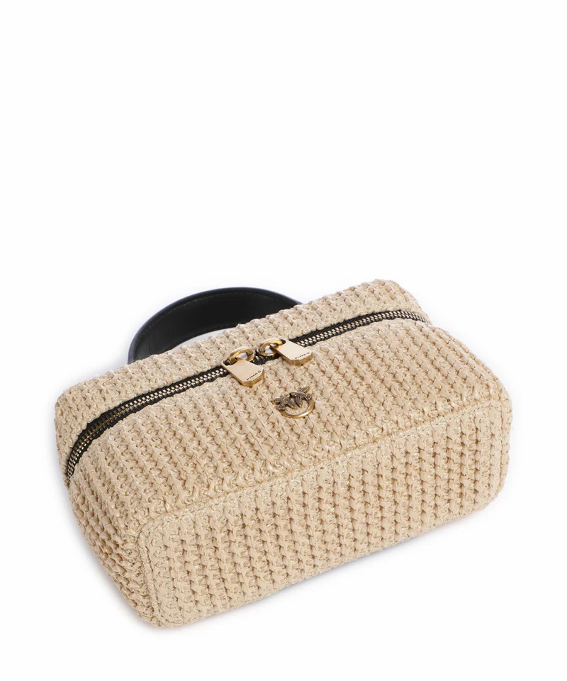 Pinko Vanity Soft Mini Sac bandoulière rafia/nero/antique gold