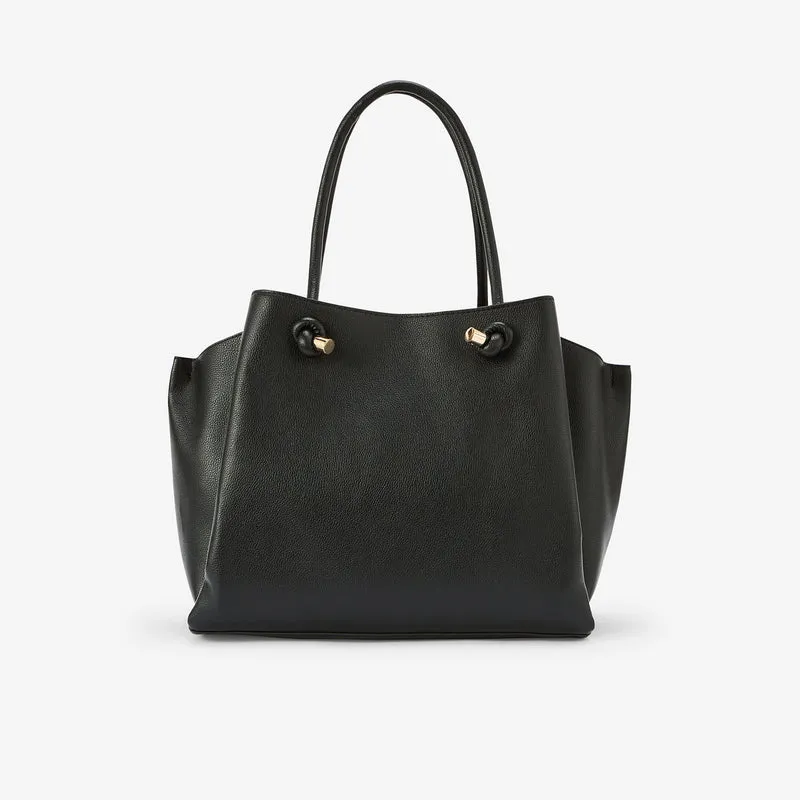Sac porté épaule noir effet grainé anses nœuds