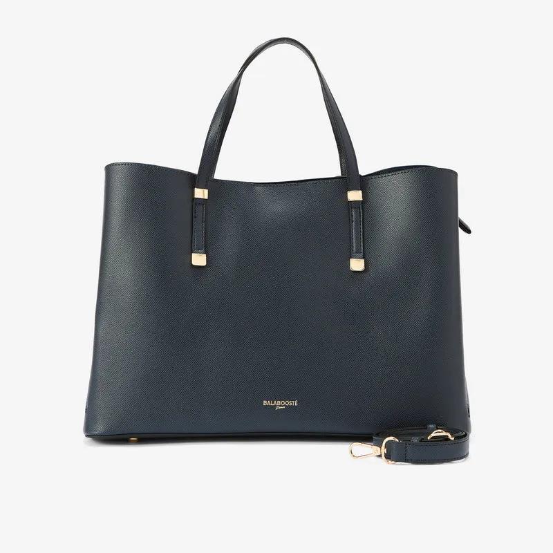 Grand sac à main effet grainé bleu marine
