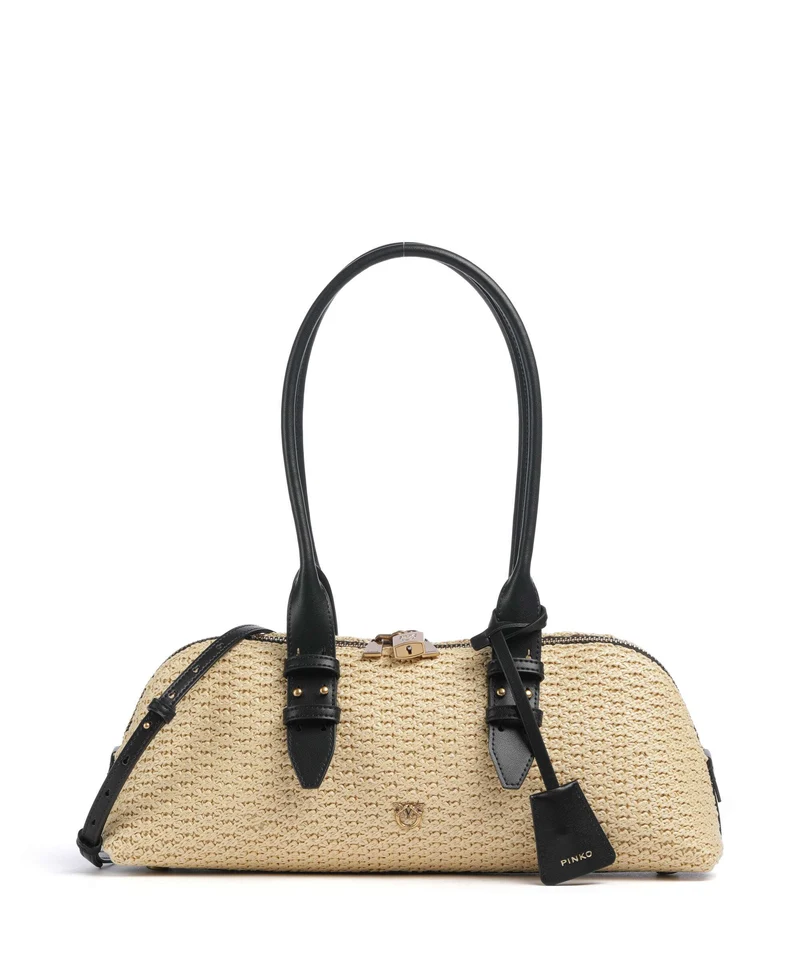 Pinko Bowling Horizontal Big Sac à main raffia/bianco/antique gold