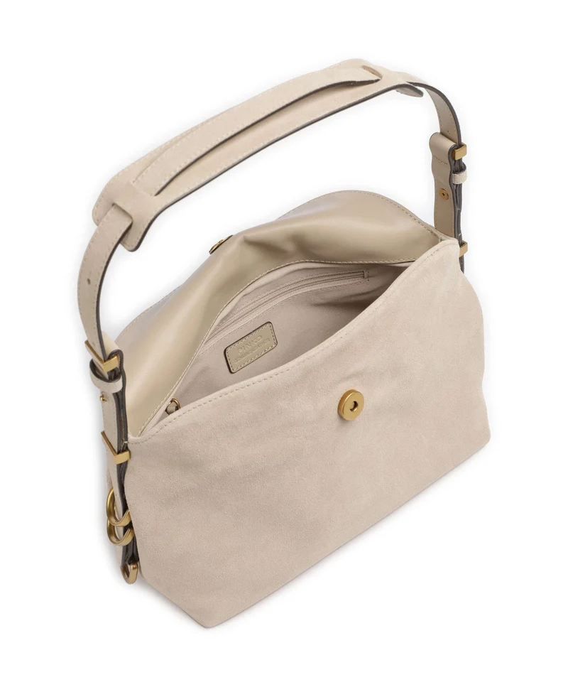Pinko Saddle Horizontal Mini Sac porté épaule beige/grigio fumo/antique gold