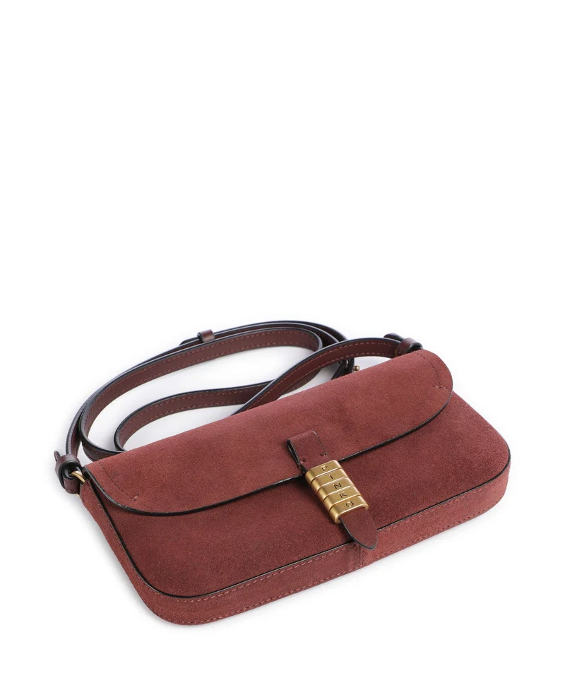 Pinko Saddle Flat Sac bandoulière burgundy wine/antique gold