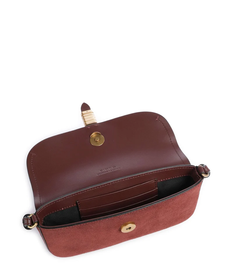 Pinko Saddle Flat Sac bandoulière burgundy wine/antique gold