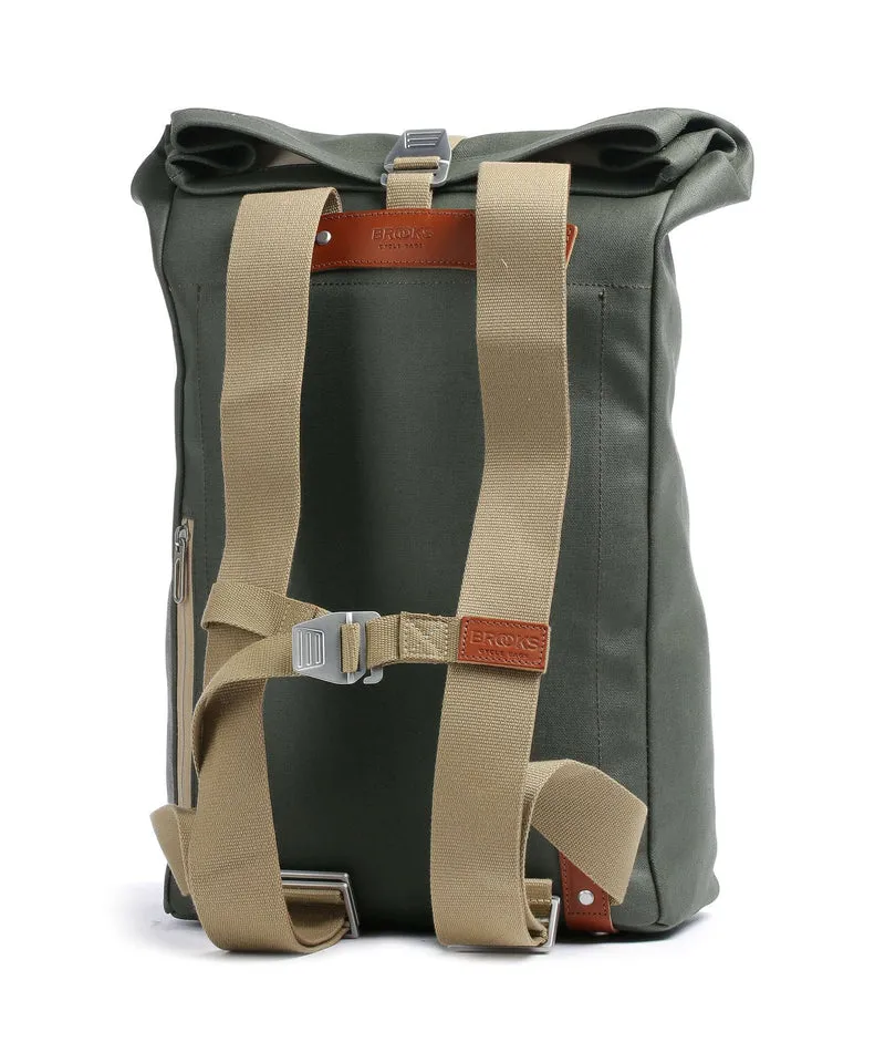 Brooks England Pickwick Cotton Canvas Large Sac à dos roll-top sage green/honey details