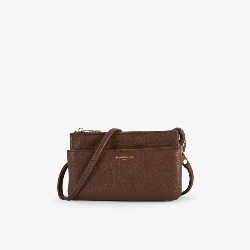 Pochette à bandoulière effet grainé marron