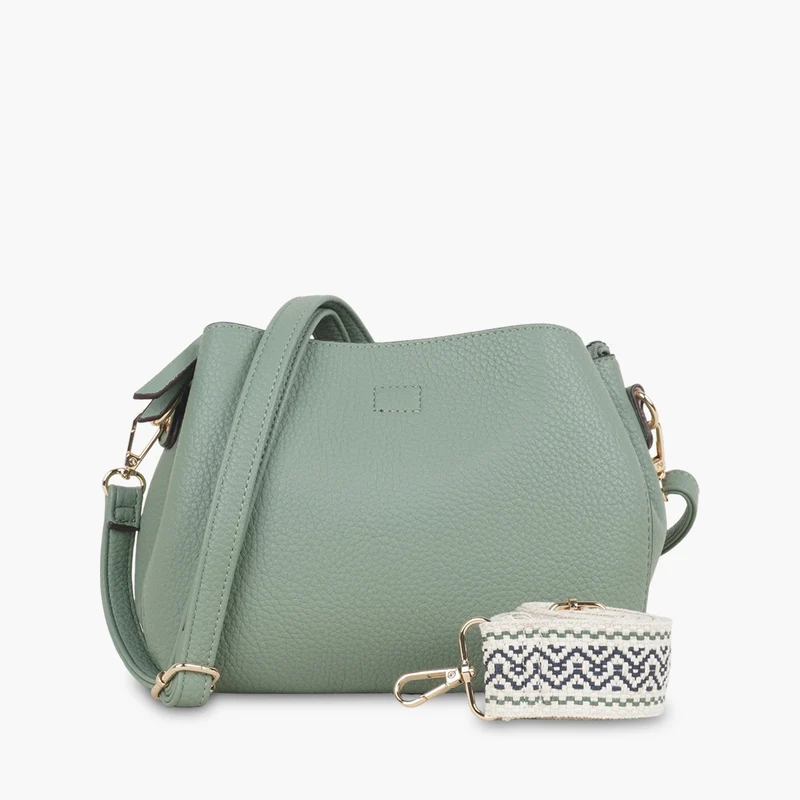 Sac effet grainé vert à bandoulière à motif