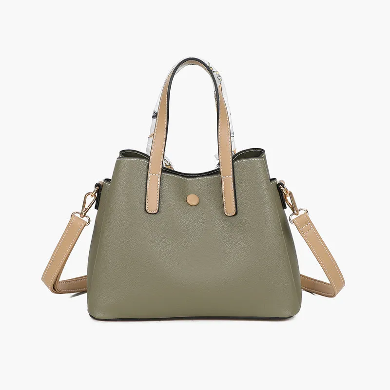 Petit sac à main kaki bicolor effet grainé avec foulard